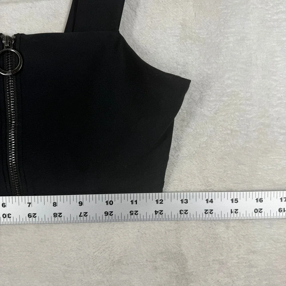 Alo Yoga Womens Black Front Zip O-Ring Square Neck Crop Top W1246R Size S
